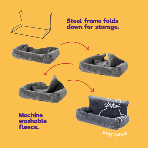 Snuggle Padded Cat Radiator Bed - Grey